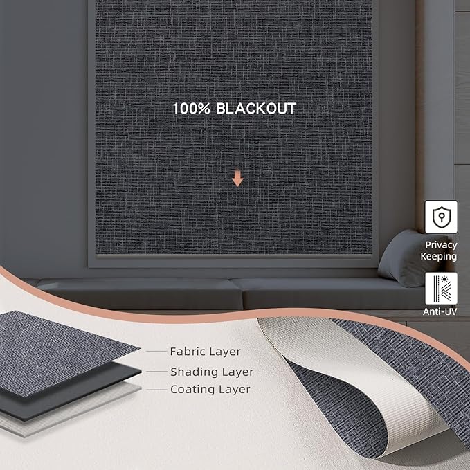 Motorized Blinds Roller Shade with Remote: Canisteo Automatic Smart Blind for Windows 100% Blackout, Electric Blinds Compatible with Alexa/Google Home/Apple Homekit, Customized Size,Noir Charcoal