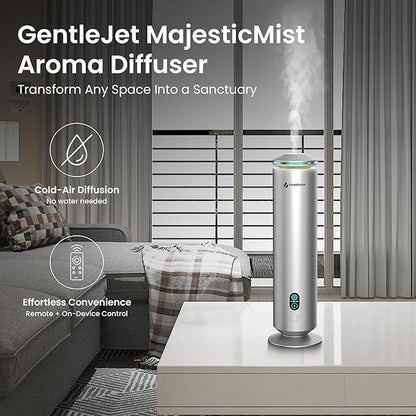 MajesticMist Waterless Essential Oil Diffuser, Cold-Air Nebulizing Aroma Diffuser for Large Rooms up to 1000 sq ft, Aluminum Design, Quiet, Remote & Timer, USB-C Plug-in, 4 oz, LED Display