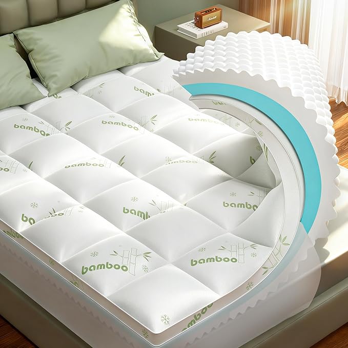 Twin XL Mattress Topper, 3 in 1 Memory Foam Mattress Topper for Back Pain, 2" Fluffy Cooling Mattress Toppers Twin XL Breathable Viscose Made from Bamboo and 2.5" Dual Firmness Gel Memory Foam.