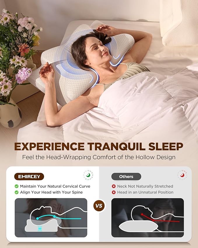 Emircey Clinical-Level Relief Cervical Neck Pillow for Sleeping, Ergonomic for Back Stomach Sleepers, Orthopedic Contour Memory Foam Pillow for Side Sleepers,Cooling Pillow for Neck Relief, Blue, King