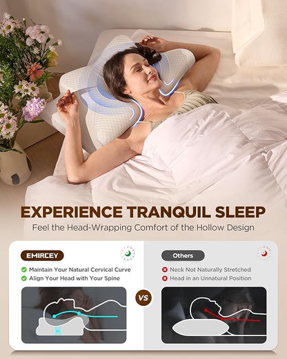 Emircey Clinical-Level Relief Cervical Neck Pillow for Sleeping, Ergonomic for Back Stomach Sleepers, Orthopedic Contour Memory Foam Pillow for Side Sleepers,Cooling Pillow for Neck Relief, Blue, King