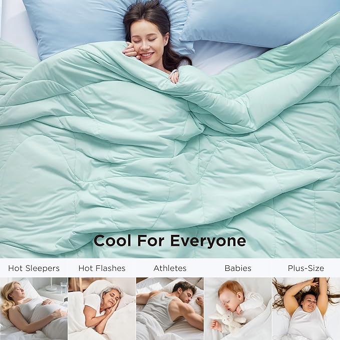 Bedsure California King Comforter Cooling Blankets for Hot Sleepers, Lightweight Comforter for Summer with Dual-Sided Cool Tech, Soft Breathable Cold Duvet for Sleeping, Green, 102x96 Inches