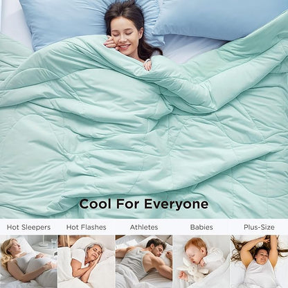 Bedsure Cooling Comforter King Size - Cooling Blankets for Hot Sleepers, Lightweight Comforter for Summer with Dual-Sided Cool Tech, Soft Breathable Cold Blanket for Sleeping, Green, 102x90 Inches