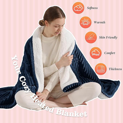 Heated Blanket Twin Size Electric Blankets - 62x84'' Electric Heated Blankets with 5 Heat Setting & 10hrs Auto Off, Small Lap Heat Blanket for Couch, FCC & ETL Certified, Warm Winter Gifts (Navy Blue)