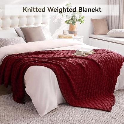 Knitted Weighted Blanket for Adults, 60' x 80'' 10lbs, Breathable Chunky Knit, Cooling Blanket for Hot Sleepers, Christmas Home Decor (Red)