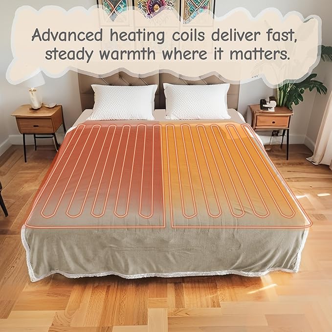 Electric Heated Blanket Throw Size 50"x60", Soft Flannel with Overheat Protection, 9 Adjustable Heat Settings & 10-Hour Auto-Off Timer, Fast Heating for Winter Comfort, Camel