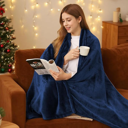 Electric Heated Blanket 72"x84" Full Size Flannel Fleece - 4 Heat Settings & 10H Auto Shut Off for Safe Overnight Use, Fast Heating, Machine Washable for Bed, Couch, Office - Dark Dlue