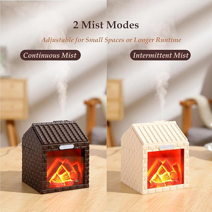 Mini Fireplace Cool Mist Humidifier with Flame Light, USB Powered, Auto Shut-Off, Portable for Bedroom Office Travel, 200ml, Beige