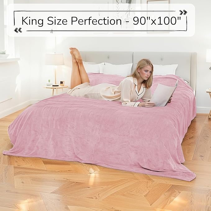 Electric Heated Blanket King Size 90"x100" - Dual-Sided with Microplush & Sherpa Fabric, 4 Heat Settings & 10 Hours Auto Off, Dual Controller, Machine Washable - Light Pink