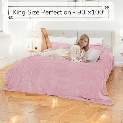 Electric Heated Blanket King Size 90"x100" - Dual-Sided with Microplush & Sherpa Fabric, 4 Heat Settings & 10 Hours Auto Off, Dual Controller, Machine Washable - Light Pink