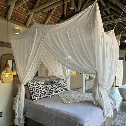 100% Cotton Bed Canopy for Queen and King Size Bed | Handmade Luxury Mosquito Net Bedroom Curtains | Decorative Rectangular Shape Netting for Home with 4 Doors