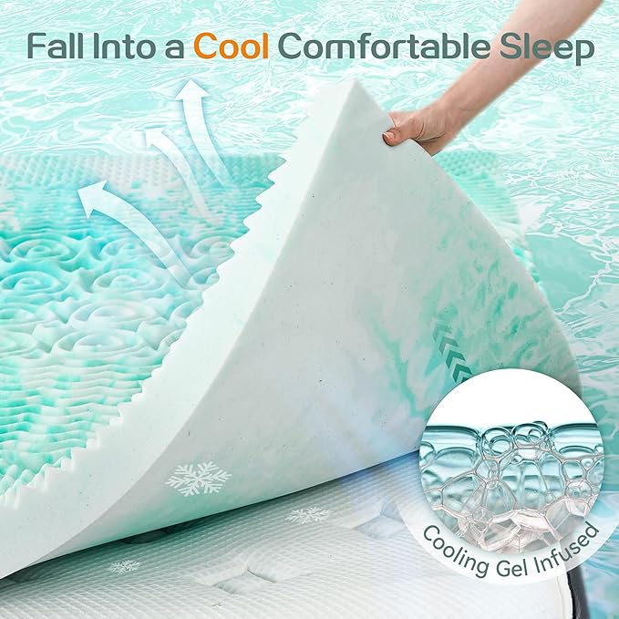 SINWEEK Mattress Topper Memory Foam Mattress Topper 2 Inch Queen Soft Mattress Pad for Pressure Relief, 5-Zone Design, CertiPUR-US Certified, Green