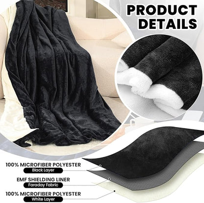 Preboun 61 x 51.18 Inch Large Faraday Blanket for Pregnant Babies, Emf Blanket Protection 5 G, Bluetooth, Phone Towers, Two Sides Using for Beds Couches Travel(Flannel, Black)