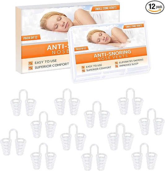 Nose Vent Sinus Relief Dilator (Pack of 12 Small Size) Hard Cone Vents - A Simple Solution for Nasal Snorers - Reusable Snoring Device to enjoy a peaceful night's sleep - by Mobi Lock