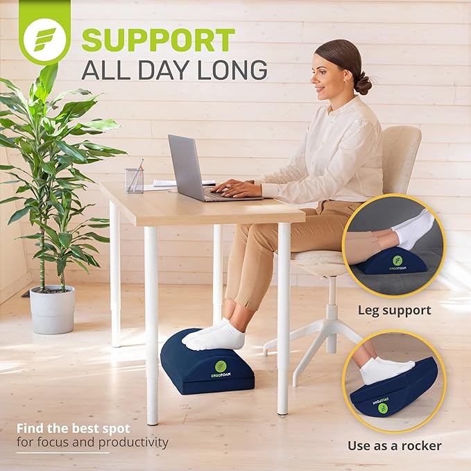 ErgoFoam Foot Rest for Under Desk at Work - Chiropractor Endorsed 2in1 Adjustable Premium Under Desk Footrest - Ergonomic Desk Foot Rest with High-Density Compression-Resistant Velvet Soft Foam (Blue)