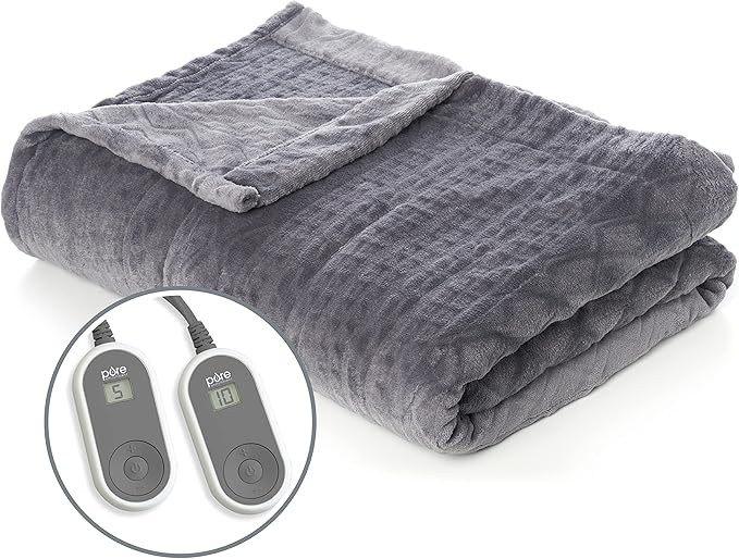 Pure Enrichment PureRelief Deluxe Heated Blanket - 10 Heat Settings, Super Soft Micromink Velvet Fabric, LCD Controller, Auto Shut-Off Timer, Machine Washable - King Size Electric Blanket
