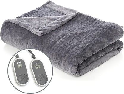 Pure Enrichment PureRelief Deluxe Heated Blanket - 10 Heat Settings, Super Soft Micromink Velvet Fabric, LCD Controller, Auto Shut-Off Timer, Machine Washable - King Size Electric Blanket