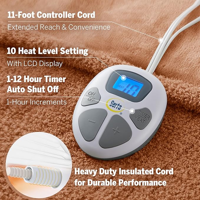 Serta Heated Blanket, Electric Full Size Blanket, Soft, Warm, Fuzzy Heating Blanket Full for Office, Couch, 1-12 hr Auto Shut Off Timer, 10 Lv Heat Setting, ETL Certified, Full 77" x 84" Rust