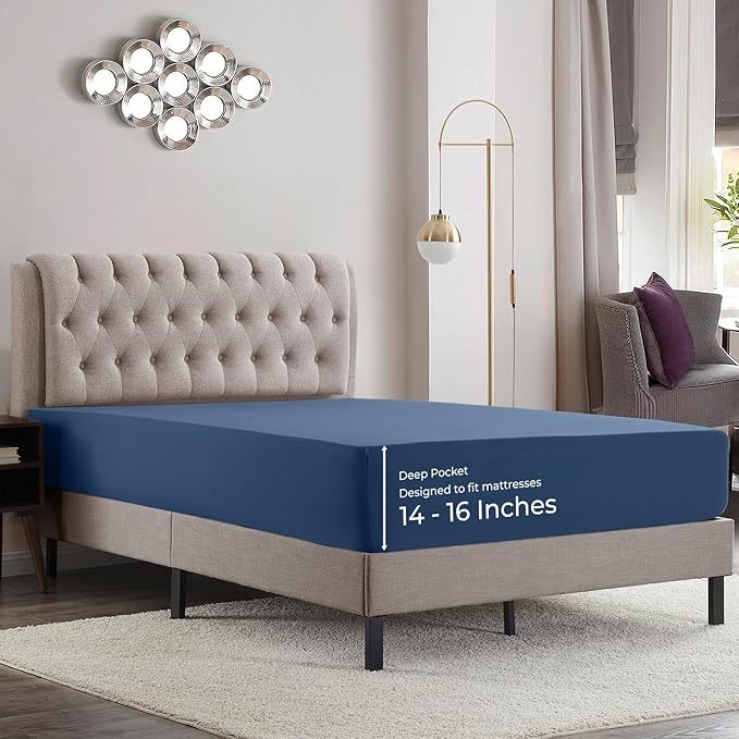 Empyrean 2 Pack Twin Fitted Sheets - Ultra Soft Microfiber, Deep Pocket, Fits 14-16 Inch Mattress, Wrinkle & Fade Resistant, Shrinkproof, Breathable & Durable, Perfect for Twin Beds, Navy Blue