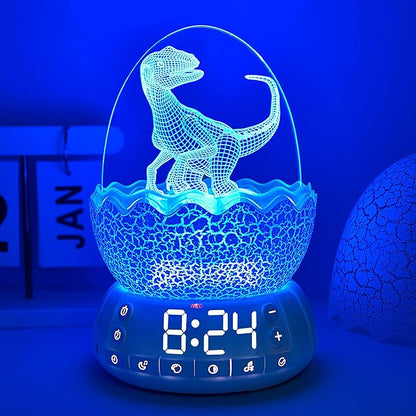 New Dinosaur Egg Clock Velociraptor Night Light Kid's Room Decoration Clock, Touch Control Multi Colors & Music Voice, Cool Dinosaur Decor & Gift Ideal for Kids/Adults