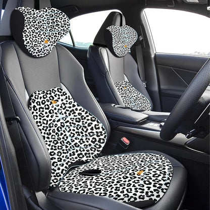 NS YOLO Ergonomic Car Seat Cushion with Comfort Memory Foam Neck Pillow, Car Pillow,Lumbar Support and Big Size Soft Seat Cushion for Driving Seat,Office Chair and Wheel Chair (Leopard Print-3 pcs)