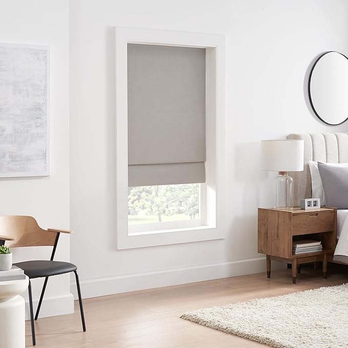 ECLIPSE Kylie Total Privacy Blackout Cordless Lined Window Roman Shade for Living Room, 36 in x 64 in, Grey