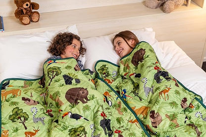 Aricove Weighted Blanket Kids, 7 lb, 40x60 inches, Small Twin Size, Soft Cotton, Machine Washable, Green/Jungle Animals