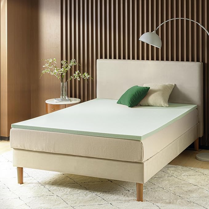 ZINUS 2 Inch Green Tea Memory Foam Mattress Topper, Pressure-Relieving Layer, Ideal for Back Pain Relief, Compact WONDERBOX Packaging, CertiPUR-US Certified, Full