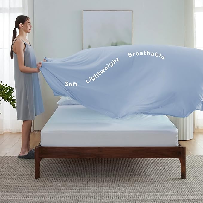 Bedsure Light Blue Cooling Blanket King Size for Hot Sleepers - Summer Cold Blanket for King Size Bed with Rayon Derived from Bamboo, Ice Cool Cold Arc-Chill Thin Summer Bedding Essentials, 108x90