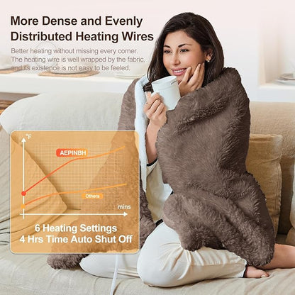Electric Blanket - Heated Blanket with 6 Heating Levels, 10 Hour Auto Off, Ultra Soft, Overheat Protection, ETL Certified (Brown, 90"X100")