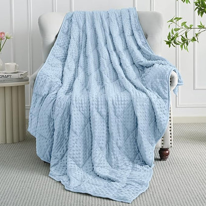 Mr. Sandman Weighted Blanket for Adults Queen Size 15 lbs, Soft Cooling Heavy Minky Blanket for Sleep, Washable Throw Blanket with Glass Beads, 60 x 80 Inches, Light Blue
