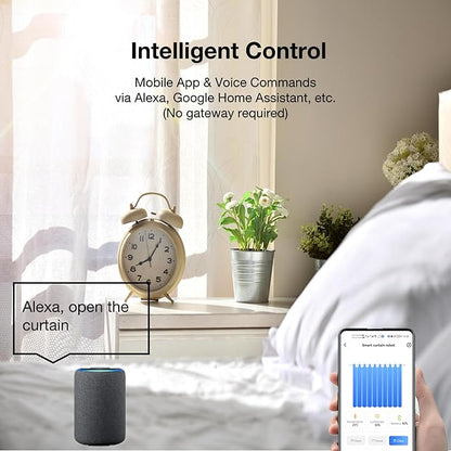 Automatic Curtain Opener, Electronic Curtain Opener, Smart Curtain Opener with APP/Voice Control Only for Roman Rod Tracks, Compatible with Alexa Google Home Timer Light & Temperature Sensor