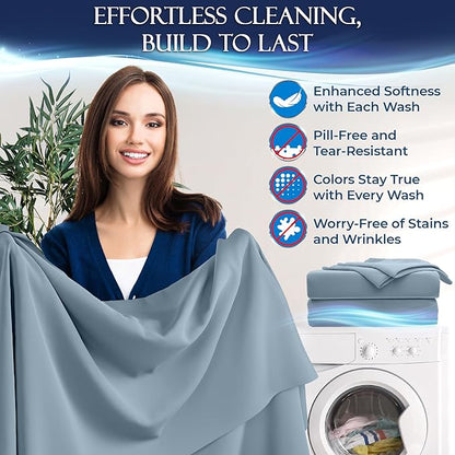 DECOLURE Cooling Sheets Full Set 4pcs - Luxurious & Ultra-Soft Full Size Cooling Sheets for Hot Sleepers - Comfortable Bamboo Viscose Microfiber Full Cooling Bed Sheets w/Deep Pockets (Light Blue)