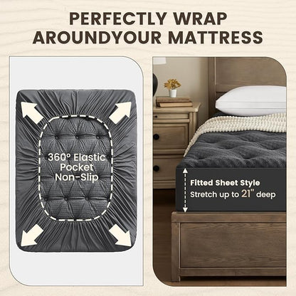 QUIETSEA Reversible Full Size Mattress Topper Egg Crate Memory Foam Mattress Topper, Bamboo Viscose Mattress Pad Full, Noiseless Waterproof Mattress Cover with Deep Pocket up to 21"(54" x 75", Grey)