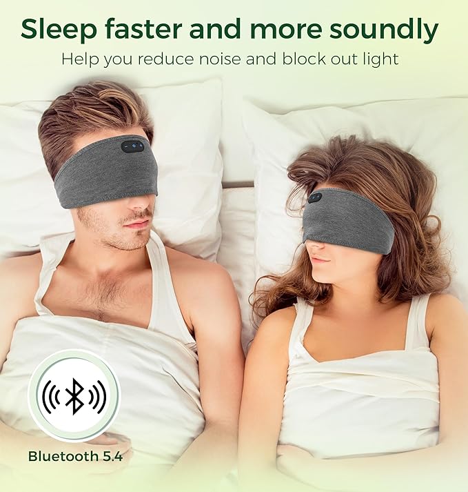 Bamboo Cotton Sleep Headphones,Ultra-Soft Wireless Headband Bluetooth for Side Sleepers, with 14H Playtime & Bluetooth 6.0, 4-in-1 Music Sleep Earphones for Side Sleeping(Grey)