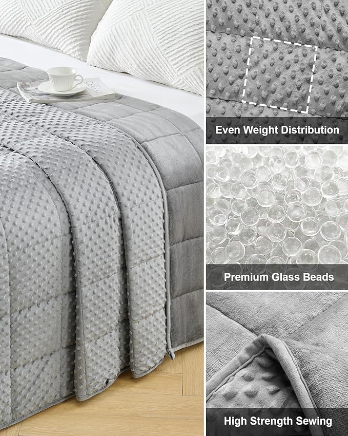 Weighted Blanket for Adults Twin Size 15 lbs, Soft Cooling Minky Dot Heavy Breathable Blanket for All-Season, Washable Weighted Throw with Glass Beads, 48 x 72 Inches, Grey