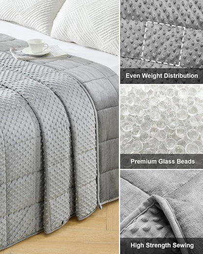 Weighted Blanket for Adults Twin Size 15 lbs, Soft Cooling Minky Dot Heavy Breathable Blanket for All-Season, Washable Weighted Throw with Glass Beads, 48 x 72 Inches, Grey