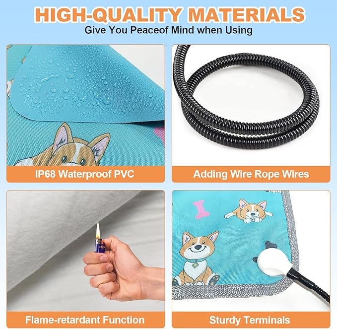 Electric Cat Heating Pad 18x18 in with Digital Temperature Control, Pet Heated Bed Mat LCD Display, Heated Cat Dog Mat with Timer, Chew Resistant Cord