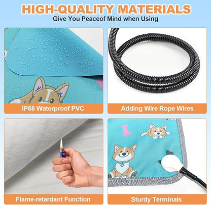 Large Dog Heating Pad 34x21in with Smart Thermostat Switch and Chew Resistant Cord, MET and UL Dual Certification,Waterproof Pet Heating pad, Suitable for Dogs of All Ages