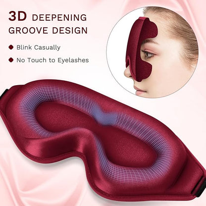 FlyCoco 99% Fully Block Out Light Eye Sleep Mask, 3D Deep Contoured Eyes Cover Zero Pressure, Long Lash Extension Eyes Mask with Adjustable Straps for Sleeping Travel Home Nap Rest Women Men (Red)