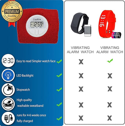 CoolFire Vibrating Alarm Clock - Silent Alarm Wristband Vibrating Alarm Watch. Silent Wrist Shock Alarm Clock. Vibration Alarm Bracelet Deep Sleeper & Vibrate Alarm