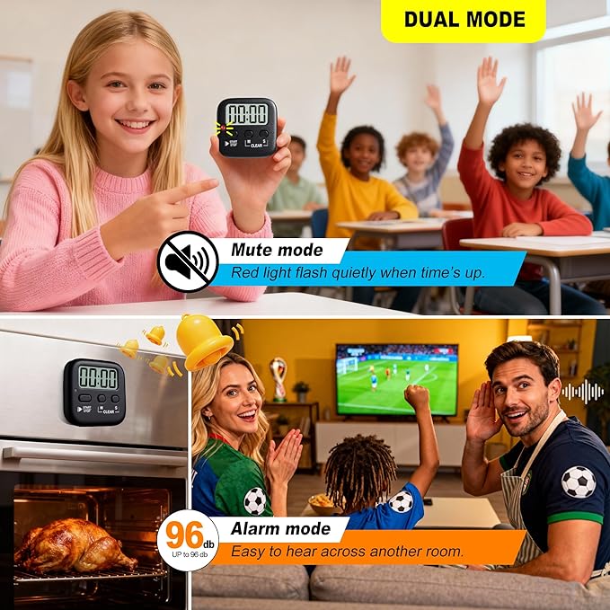 Antonki 2 Pack Digital Timer for Kids, Magnetic Countdown Kitchen Timers for Cooking, Egg, Classroom, Teacher, Exercise, Study, Oven - Battery Included