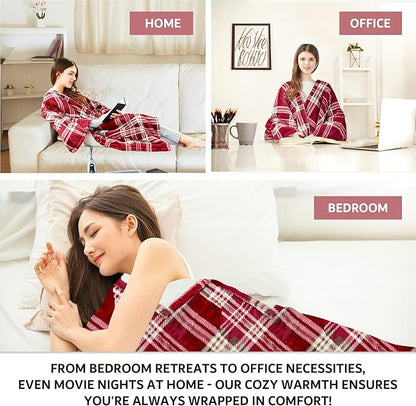 Beautyrest Wearable Electric Poncho Wrap Blanket, Ultra Soft Sherpa & Berber Fleece Heated Throw, UL Certified & OEKO-TEX, 3 Heat Settings & 2 Hour Auto Shutoff, Gift-Ready, 50" x 64", Red Plaid