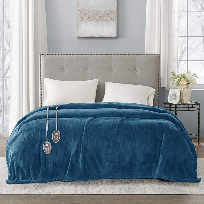 Beautyrest Heated Electric Blanket for Cold Weather, Fast Heating Heated Blanket, Auto Shut Off, Virtually Zero EMF, Multi Heat Setting, UL Certified, Teal Queen (90 inx84 in)