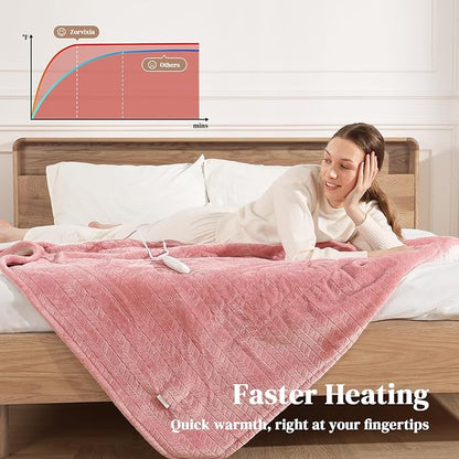 Twin Electric Blanket 62"x84" Heating Blanket Twin, Wheat Pattern Ultra-Soft Flannel & Thick Sherpa with 5 Heat Settings & 10 Hour Auto Shut-Off, ETL & FCC Certified, Machine Washable Home Use, Pink