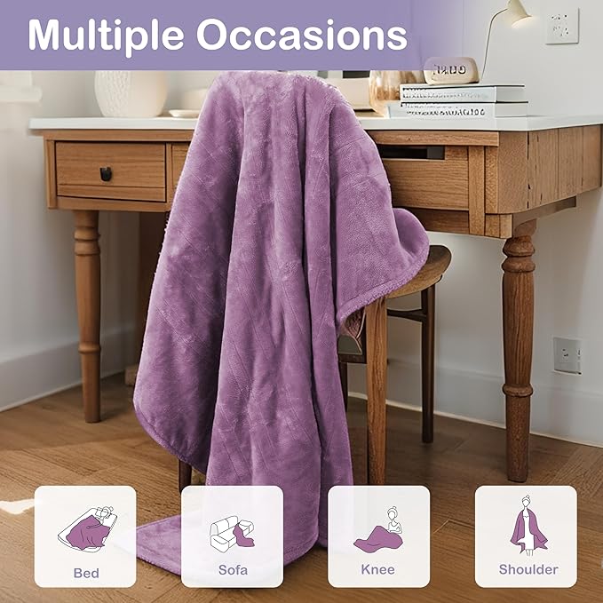 Electric Heated Blanket Queen Size 84"x90", Soft Plush Microplush for Bed, Dual Controllers & Heating Zones, 10Hs Auto Off & 5 Heating Levels, Machine Washable, Gifts for Family-Light Purple