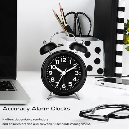 AKCISOT Loud Alarm Clock for Heavy Deep Sleepers,3 Inches Analog Metal Twin Bell Clocks Battery Operated with Backlight for Bedroom Bseide, Old Fashioned for Desk Home Decoration (Black)