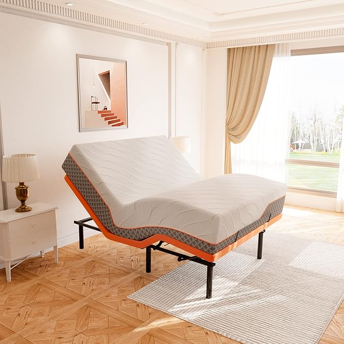 ESHINE Adjustable Bed Frame with Matt Queen(Medium Soft), Memory Foam Hybrid 14 Inch Matt, Bluetooth App Control, Wireless Remote, 5 Minutes Installation, Head and Foot Incline, 2000 Series