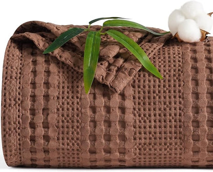 PHF Cooling Waffle Blanket King Size, Lightweight 60% Rayon Derived from Bamboo & 40% Cotton Breathable Blanket for Hot Sleepers, Soft and Luxury for Bed Couch and Sofa, 104"x90", Terracotta