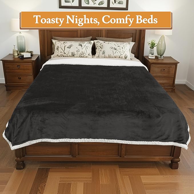 Electric Heated Blanket 72"x84" Full Size Flannel & Sherpa - 4 Heat Settings & 10H Auto Shut Off for Safe Overnight Use, Fast Heating, Machine Washable for Bed, Couch, Office - Dark Gray